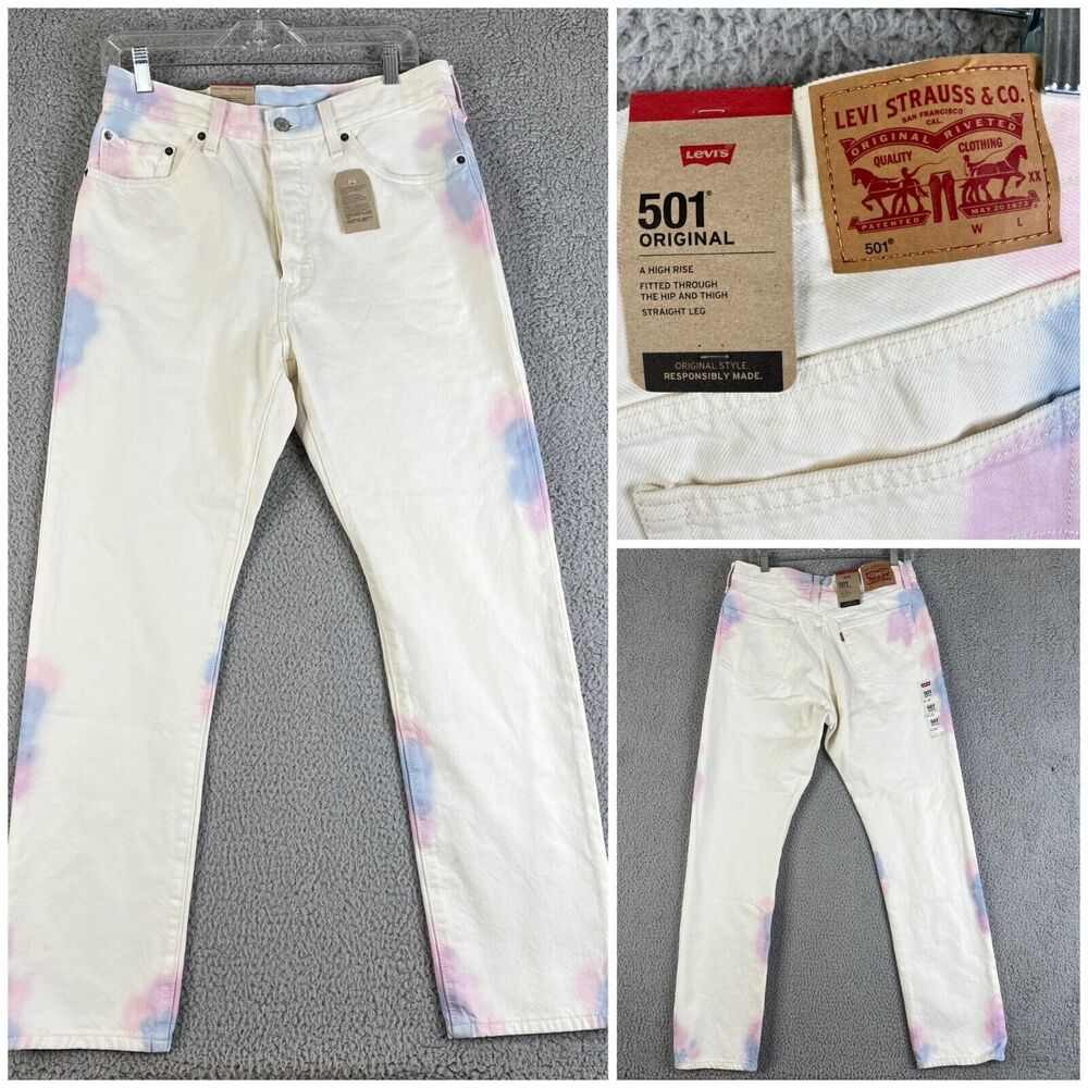 Levi's Women's Straight Leg Jeans - Cream with Pink and Blue Accents